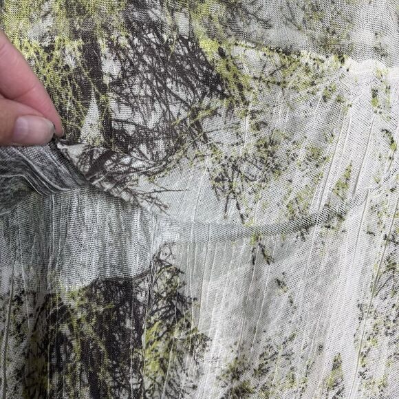 KOMAROV Crinkle Mesh Long Sleeve Shirt Medium Beige Green Retro Blouse Career - Picture 3 of 9